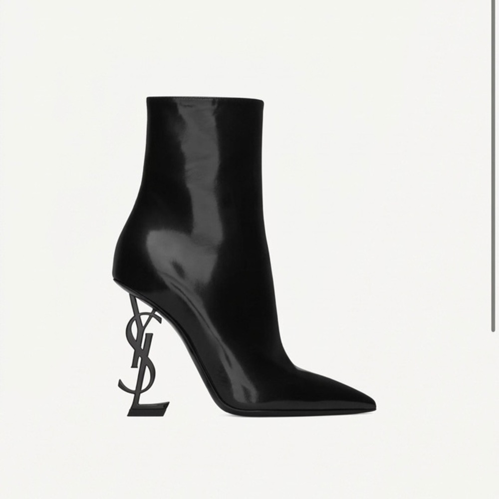 Saint Laurent Black Patent Opyum Sculptural Heel Ankle Boots